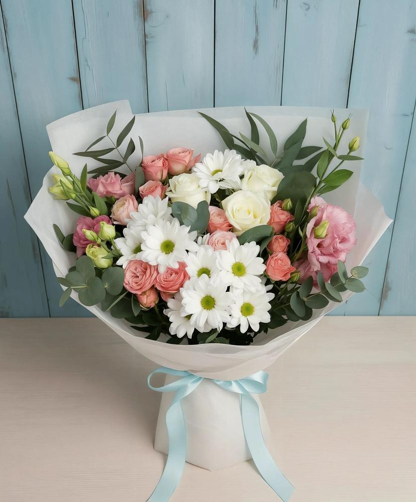 Букет цветов из: Розы, Лизиантусы и Хризантемы в Тогуре