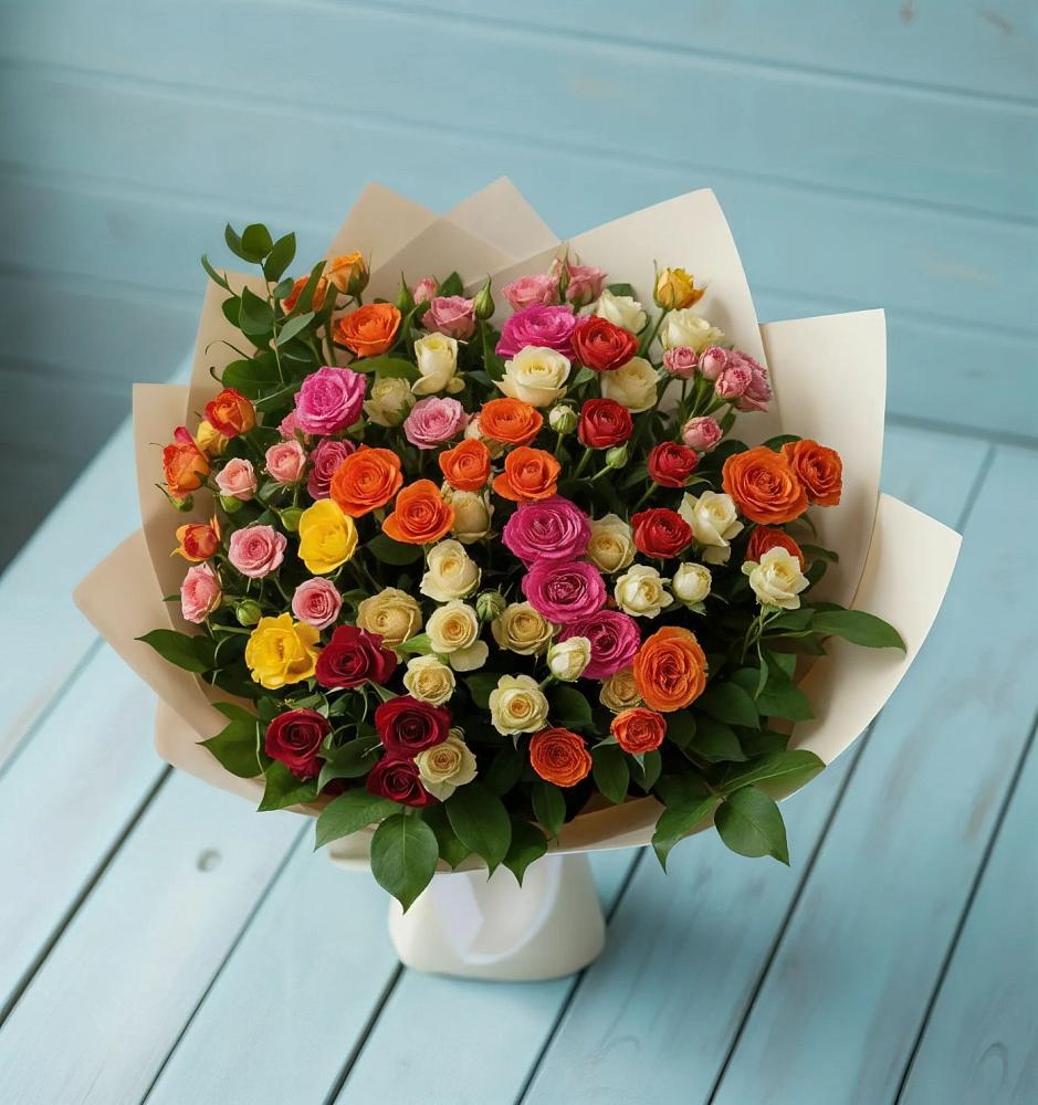 Букет Микс из разноцветных кустовых роз в Тогуре