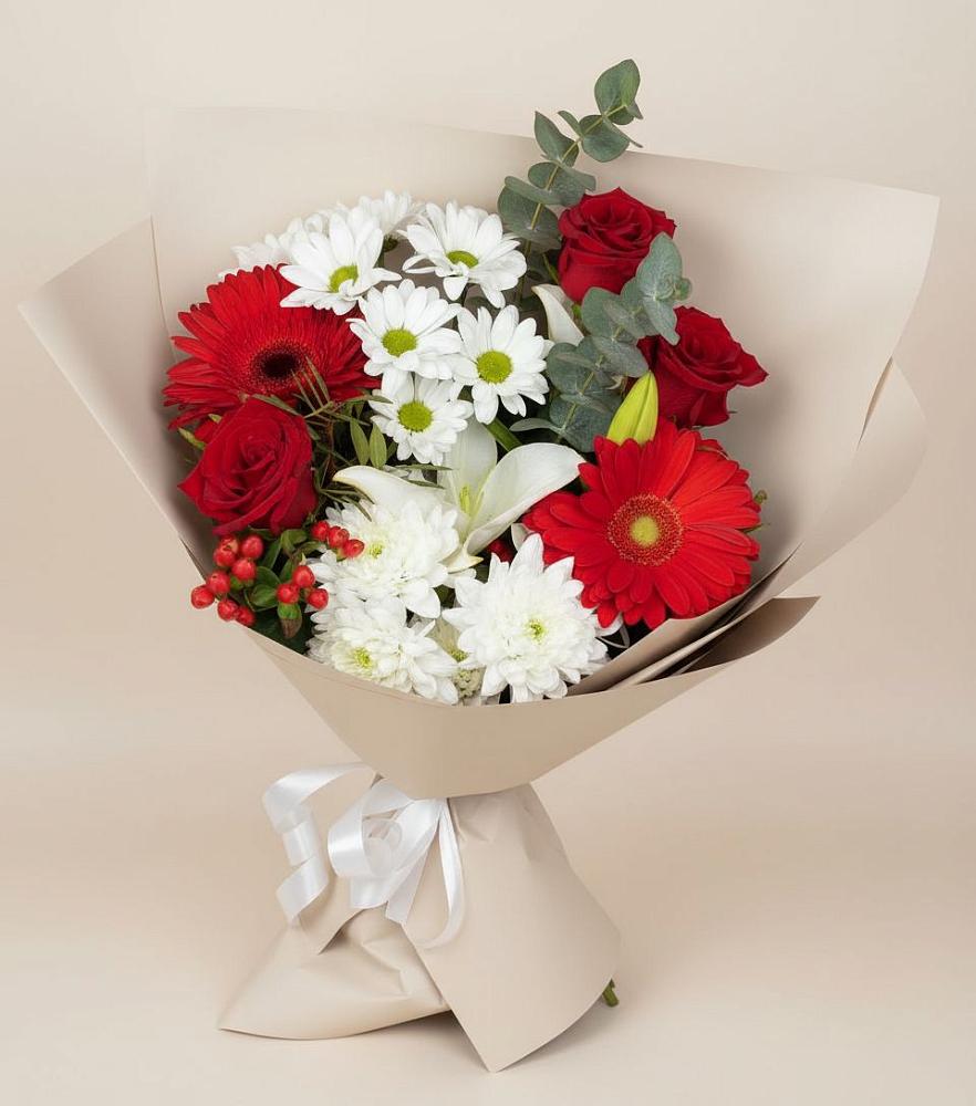 Букет цветов из: Розы, Хризантемы, Герберы и Лилии в Тогуре